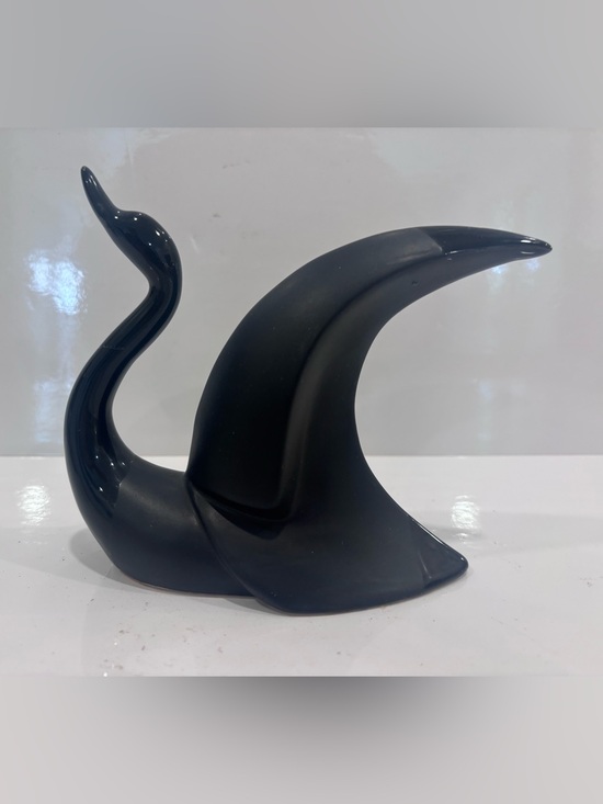 None Other - Vintage Mid-Century Modern Abstract Swan Ceramic Sculpture Blue Black MCM Decor